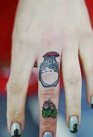 A stylish and beautiful cartoon totoro tattoo picture on your finger