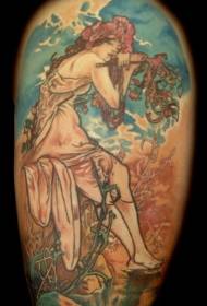 Shoulder color faded women tattoo pattern