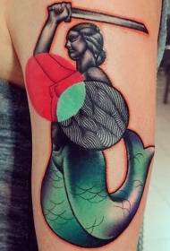 arm style Color mermaid tattoo