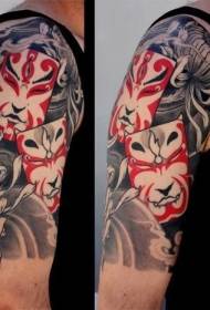 Japanese traditional color Various masks and flower tattoos on the shoulder