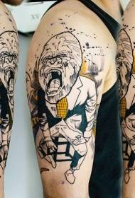 плече колір комічного стиль людської мавпи татуювання малюнок