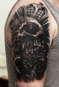 rameno černé šedé tmavé realistické lidské lebky tetování vzor