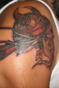 Shoulder brown pirate skull tattoo pattern