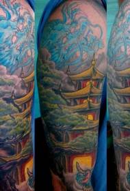 Āzijas stila krāsains zilā pūķa tetovējuma raksts