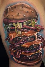 צבע כתף דפוס קעקוע המבורגר ענק בסגנון ריאליסטי