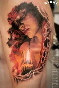 Junk like colored women with big candle tattoo pattern