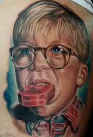 shoulder color little boy eating cookie portrait tattoo picture