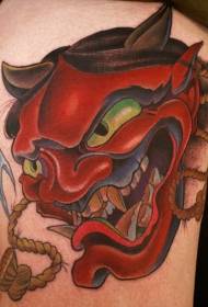 Big arm asian traditional red prajna mask tattoo pattern