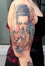 shoulder sketch style color sweet woman tattoo pattern