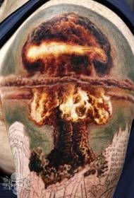 realistic style color nuclear bomb explosion tattoo pattern