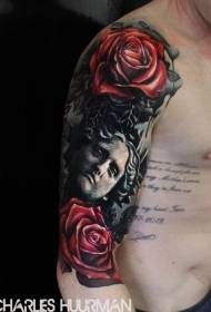 realistic style colored rose statue tattoo pattern