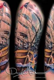 olkapää kuvitus tyyli väri merenneito purjehdus tatuointi malli