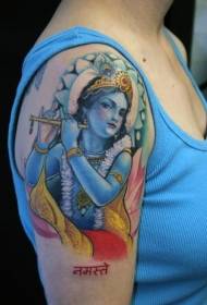 schouder Gekleurde schattige god Krishna fluit tattoo