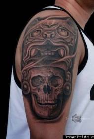 shoulder stone carving style demon helmet tattoo picture