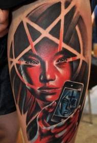 hombro nueva escuela estilo demonio mujer tatuaje patrón