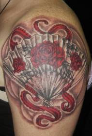 shoulder rose painting fan color tattoo picture