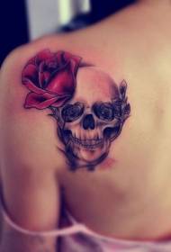 shoulder ink red rose and skull tattoo pattern