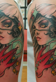 shoulder new style color female portrait tattoo pattern