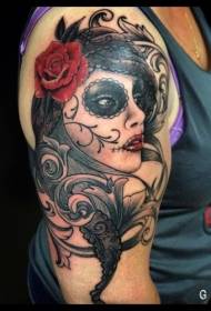 plecu meksikāņu krāsas sievietes portreta tetovējuma modelis