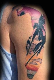shoulder original color palm tree tattoo pattern