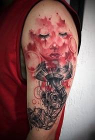 Оригінальний таємничий кольоровий механічний малюнок татуювання на плечі