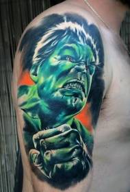 Colored angry hulk shoulder tattoo pattern