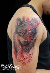 modern style color Shoulder big wolf tattoo pattern