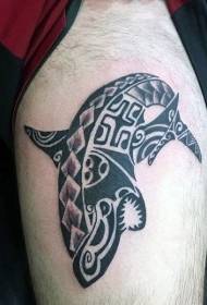 leg black polynesian style big Shark tattoo pattern
