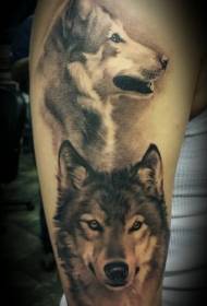 arm black gray ink color wolf head portrait tattoo pattern