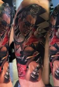 Nove šahovske figure u boji žanra i uzorak tetovaže ljudske glave
