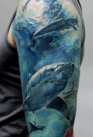 valóság színes víz alatti cápa tetoválás minta