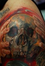 shoulder color horror style human skull tattoo pattern