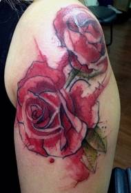 watercolor style Big rose color shoulder tattoo pattern