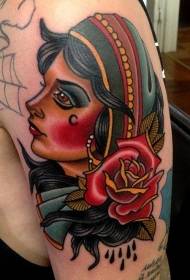 Schulterfarbe Old School Gypsy Frauen Tattoo Muster
