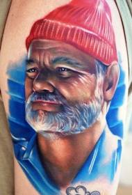 realistic style color old man beard tattoo