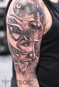 καφέ ώμο τατουάζ γέρος και γυναικεία μοτίβο τατουάζ πορτρέτο