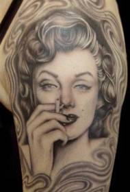 shoulder gray smoking girl portrait tattoo pattern