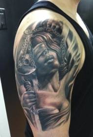 realistic style black gray woman shoulder tattoo pattern