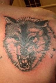 Gambar tato bahu kepala serigala hitam laki-laki