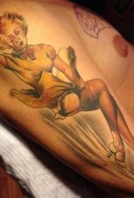 Brazo marrón estilo antiguo dibujado a mano mujer tatuaje patrón