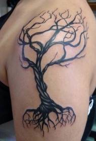 Plecu melns koks bez lapu garu sakņu tetovējuma modeļa