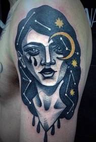 shoulder old school mysterious zodiac woman tattoo