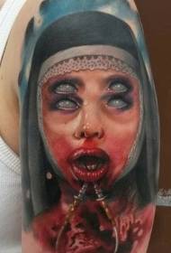 shoulder horror style disgusting devil woman tattoo picture