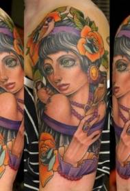рамо нов стил боја таинствена жена портрет тетоважа