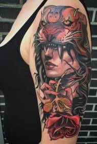 moderni tradicionalni stil boja žena portret tetovaža