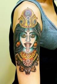 어깨 컬러 힌두교 여신 문신 사진