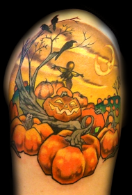 patrón de tatuaje de calabaza de Halloween espeluznante