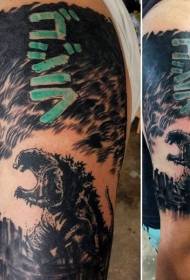 Black Asian style black Godzilla tattoo pattern