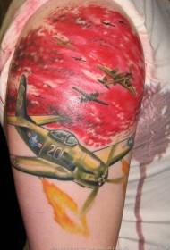 schouder illustratie stijl kleur Wereldoorlog II vliegtuigen tattoo patroon