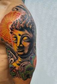 Ny stil fargerike skuldre som tatoveringsbilder fra Buddha-statuen